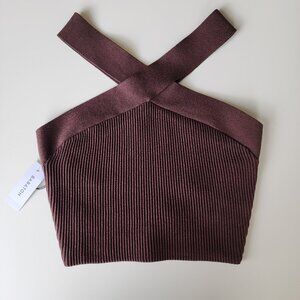 Aritzia Babaton NWT Criss Cross Halter Sculpt Knit Tank in Color Brown